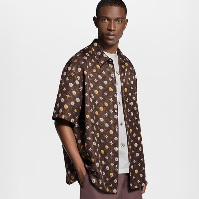 lv louis vuitton daisy monogram silk short sleeve shirt